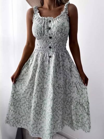 Robe femme longueur genou menthe florale Vêtements