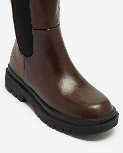 Bottes hautes pour femmes en cuir écologique de couleur marron Orikas - Footwear