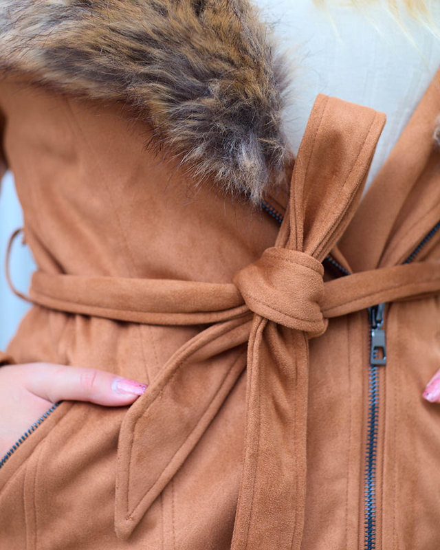 Veste manteau fourrure femme Camel - Vêtements