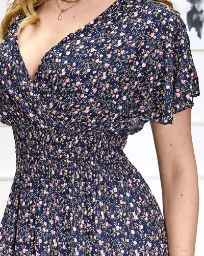 Robe longue à fleurs bleu marine pour femme Vêtements