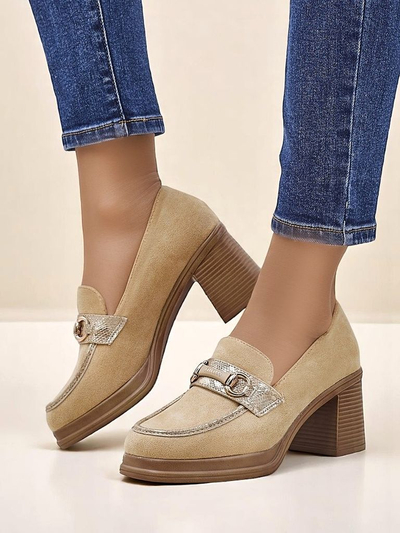 Royalfashion Mocassins à talon carré pour femmes Apareus
