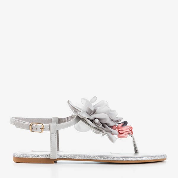 Sandales tongs grises à fleurs Hannas - Chaussures 1