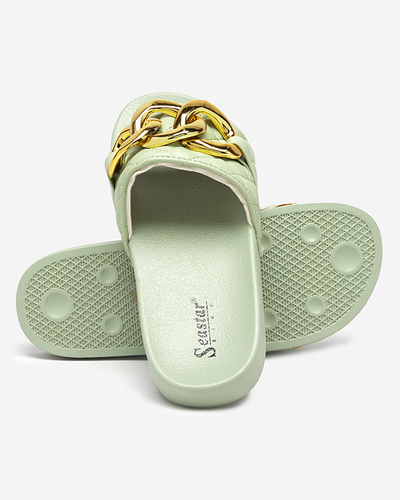 Chaussons matelassés vert femme avec chaîne dorée Eteris - Footwear