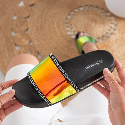 Pantoufles noires avec bande jaune holographique Rinata - Footwear