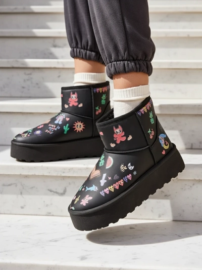 Royalfashion Bottes courtes pour femmes de style botte de neige avec des autocollants Hanaga