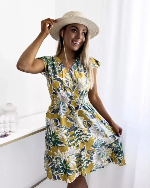 Mini robe femme moutarde à imprimé floral - Vêtements