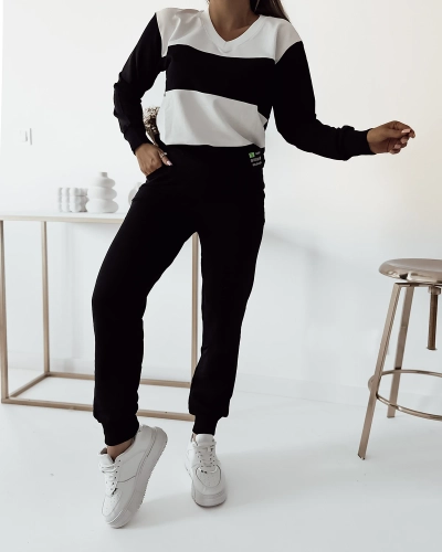 Royalfashion Ensemble de sweatshirt rayé noir pour femme