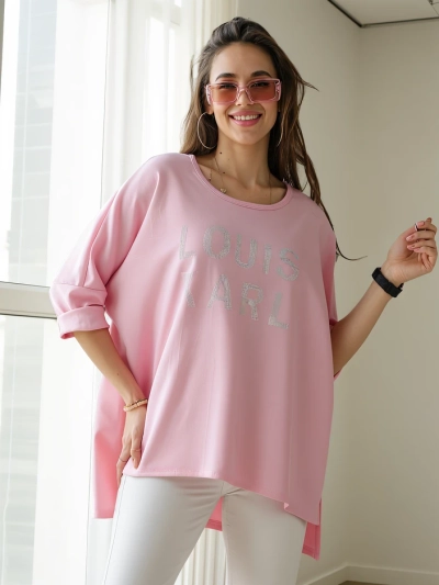 Blouse en viscose Royalfashion pour femmes avec inscriptions en strass