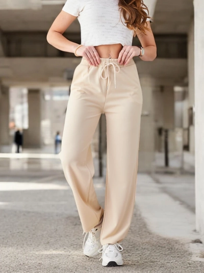 Royalfashion Pantalons simples pour femmes avec une ceinture à nouer