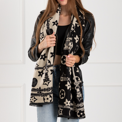 Écharpe à motifs pour femmes de couleur noire et beige - Accessoires
