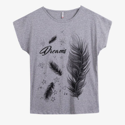 T-shirt femme gris avec imprimé - Vêtements 1