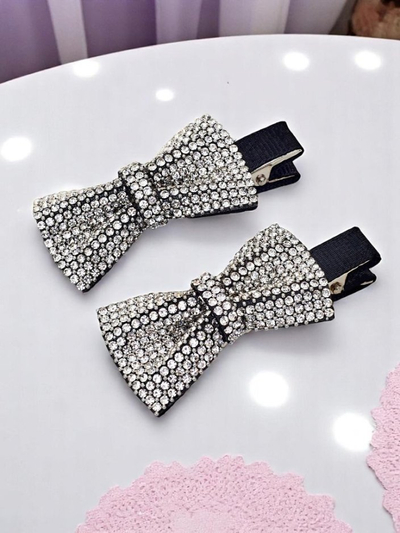 Royalfashion Lot de 2 barrettes avec nœuds et strass Isadora