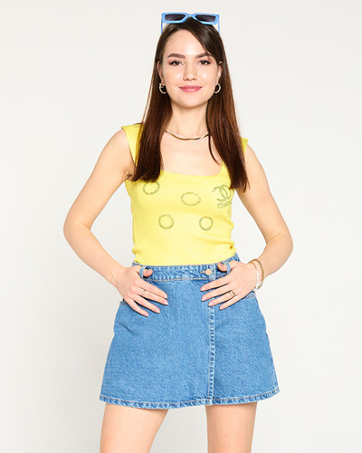 Top femme jaune avec zircons cubiques dorés - Vêtements