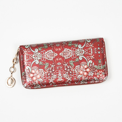 Grand portefeuille femme bordeaux à motif fleuri - Accessoires