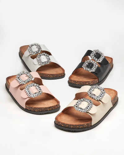 Pantoufles pour femmes beiges avec fermoirs Oterina - Footwear