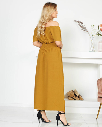 Robe midi moutarde à taille élastique - Vêtements