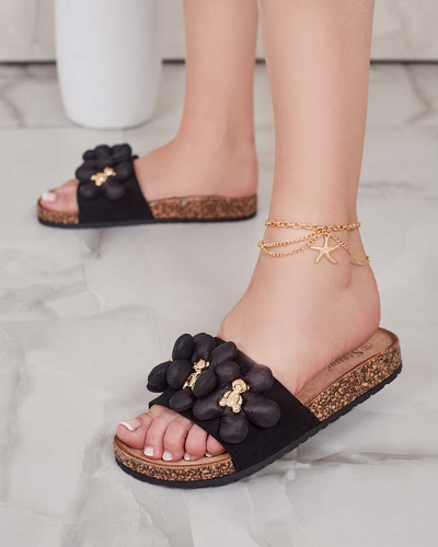 Royalfashion Tongs pour femmes avec oursons et fleurs dorés Isaralle
