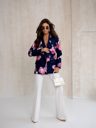 Blazer femme Royalfashion sans fermeture avec des fleurs roses