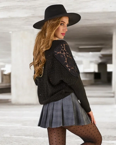 Royalfashion Pull femme ajouré avec dentelle