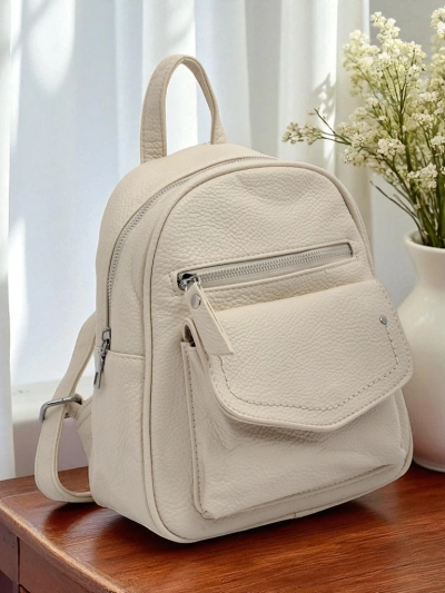 Sac à dos pour femme Astrea Classica en cuir écologique blanc et beige