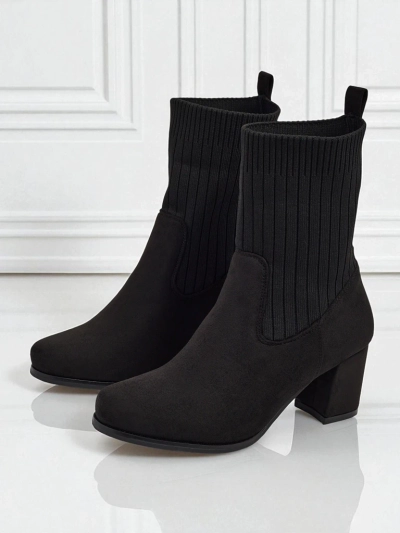 Bottines femme en éco-daim à talon bloc avec empiècement façon chaussette LumenThorn