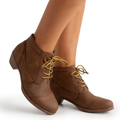 Bottines à lacets pour femmes marron foncé à talon bas Liboa - Footwear