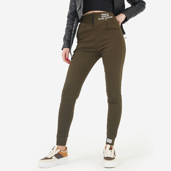 Tregging femme en tissu vert avec inscriptions décoratives - Vêtement